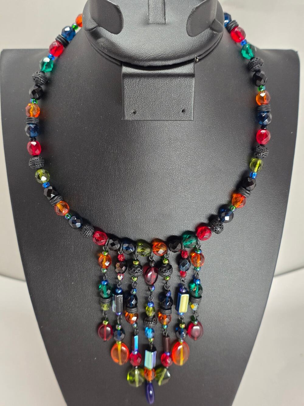 Chico's Multicolor Fringe Glass Beaded Bib Collar Statement Necklace